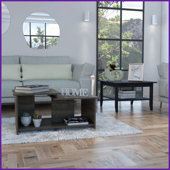 2-Piece Black/Espresso Houston Living Room Coffee Table Set - Mojito & Leanna, High-Quality Wood, Easy Tool-Less Assembly