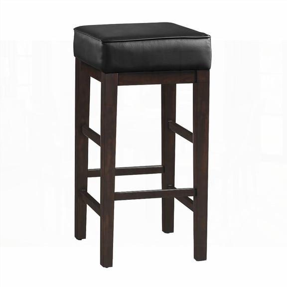 2-Piece Black Faux Leather Bar Stools with Espresso Finish Solid Wood Frame