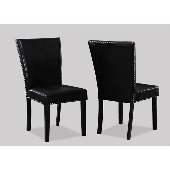 2-Piece Black Faux Leather Tufted Dining Side Chairs / Elegant Dining Room Seating