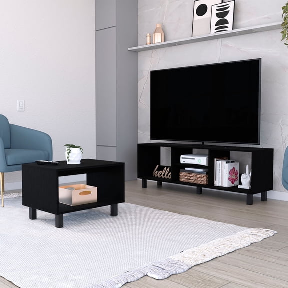 2 - Piece Black Living Room Furniture Set / Open Shelf Design for Easy Access