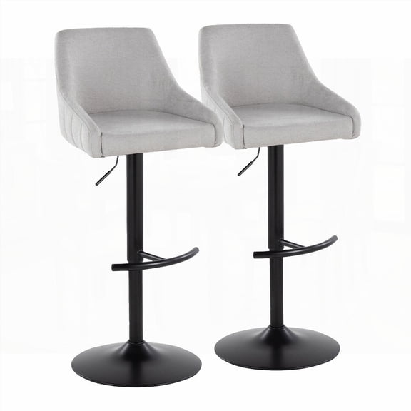 2-Piece Black Metal & Grey Fabric Bar Stools with Swivel - Transitional Style