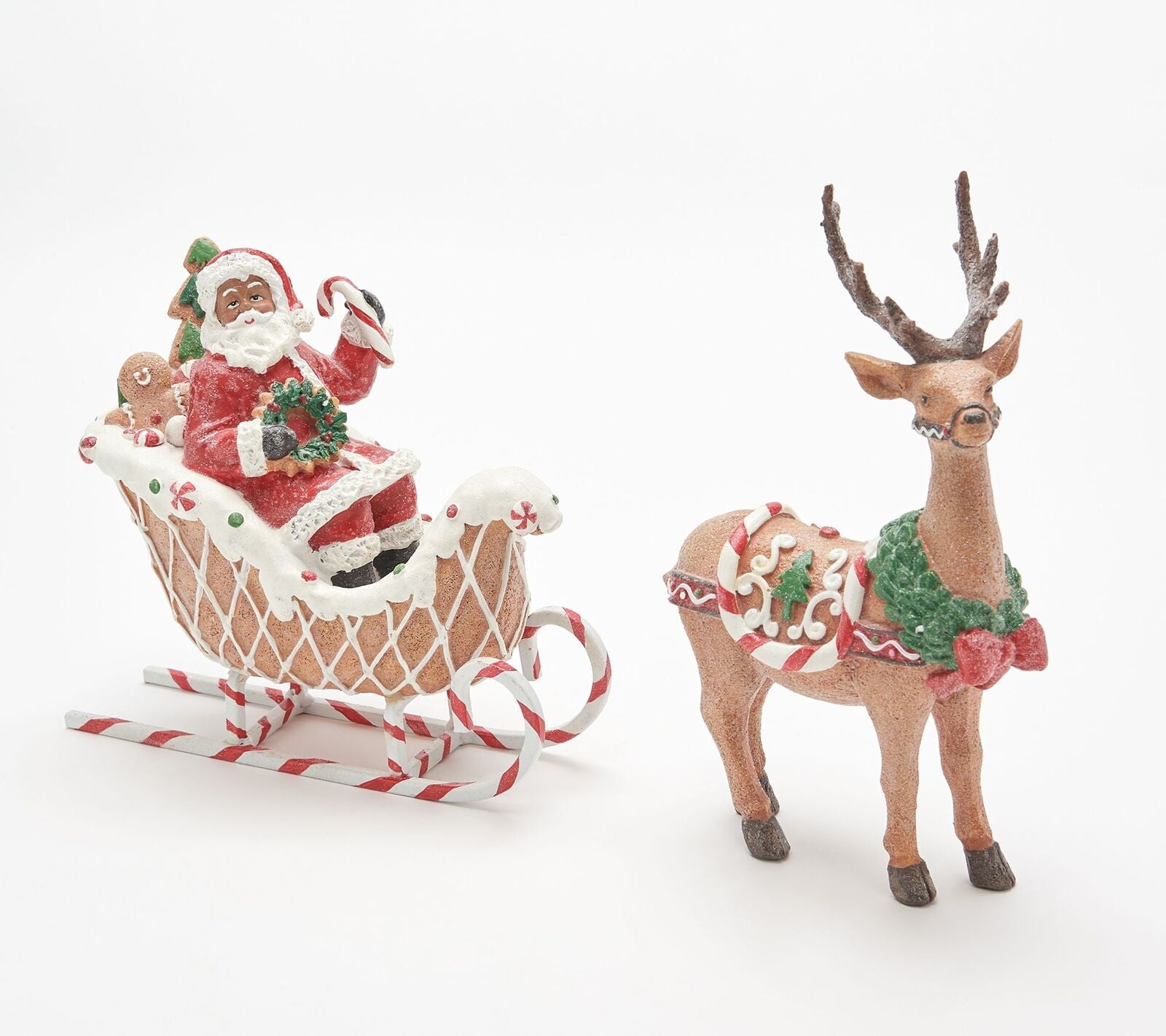 2-Piece Black Santa on Sleigh with Reindeer by Valerie