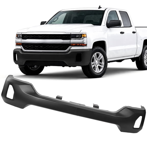 2-Piece Black Steel Front Bumper Face Bar for 2016-2018 Chevrolet Silverado 1500 2019 Silverado 1500 LD with Fog Light Holes Direct Replacement
