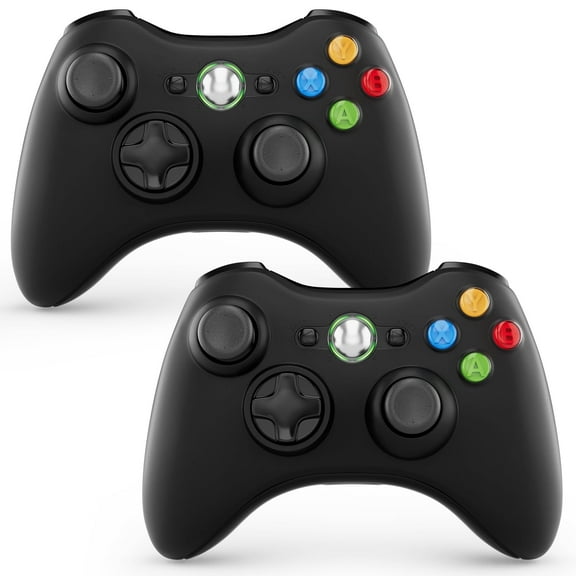 2-Pack Black Wireless Game Controller for Xbox 360 Console and PC Windows
