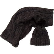 2 Piece Black Women Warm Winter Fleece Lined Knitted Matching Beanie Cap Hat & Infinity Scarf
