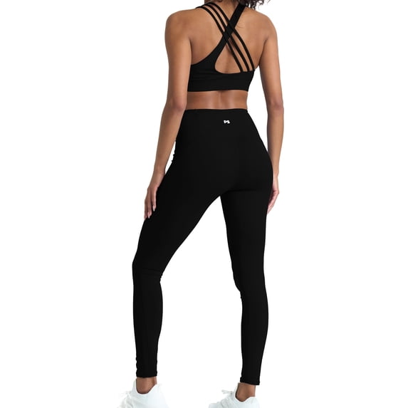 2 Piece Black Workout Sets for women, High Waist Leggings and Sports Bra Yoga Set Matching Gym Pilates Running Work Out Outfit Small