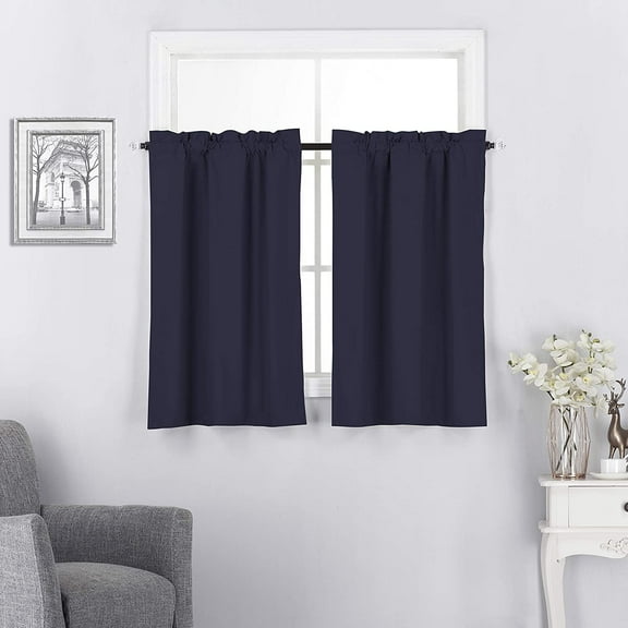 2 Piece Blackout Curtain Tiers for Kitchen - Window Treatment Home Décor for Small or Half Windows, 27"W x 24"L , Navy Blue