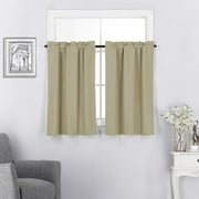 2 Piece Blackout Insulated Rod Pocket Kitchen Curtain Tiers Set for Small Windows 24" Long-Taupe