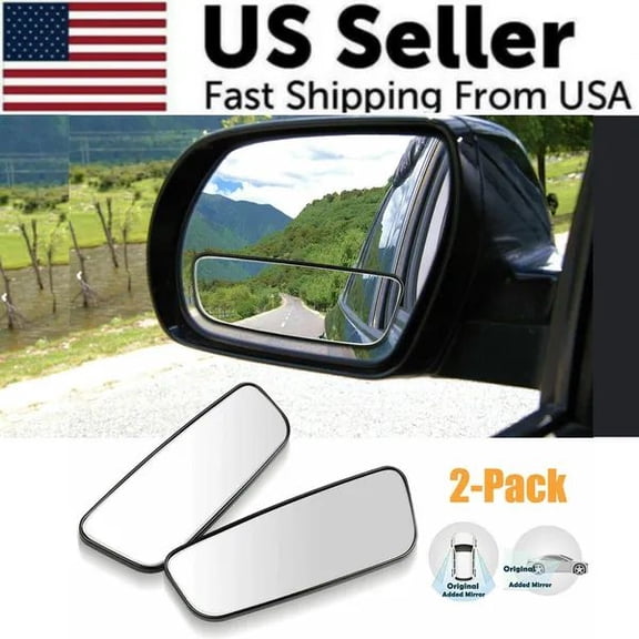 2-Piece Blind Spot Mirror for Car, 360 Rotatable Convex Rear View Mirror, HD Glass Frameless Wide Angle Side Mirror Stick-on for Cars, Trucks, SUVs