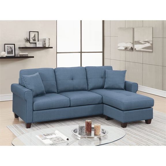 2-Piece Blue Fabric Glossy Polyfiber Sectional Sofa with Wood Frame (86" x 59" x 35" H)