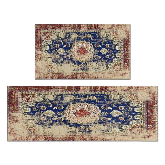 2 Piece Bohemian Brown Ethnic Rug Rug Kitchen Rug Set, Decor Kitchen Rugs, Absorbent Non-Slip Washable Floor Mats, Home Indoor Runner Rugs 17"x47"+17"x30"