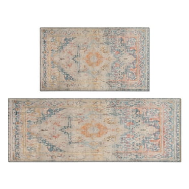 2 Piece Bohemian Light Orange Carpet Rug Kitchen Rug Set, Decor Kitchen Rugs, Absorbent Non-Slip Washable Floor Mats, Home Indoor Runner Rugs 17"x47"+17"x30"