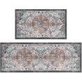 thumbnail image 1 of 2 Piece Boho Kitchen Decor Rug Set, Vintage Bohemian Floral Rug for Kitchen Laundry Bathroom, Non-Slip Washable Hallway Runner Floor Mat 17x30+17x47 Inch Gray, 1 of 1
