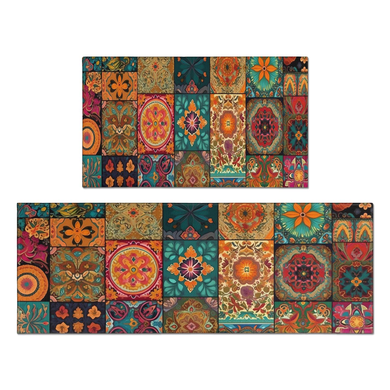 2 Piece Boho Kitchen Rugs Set, 17x29 and 17x47, Farmhouse Bohemian ...