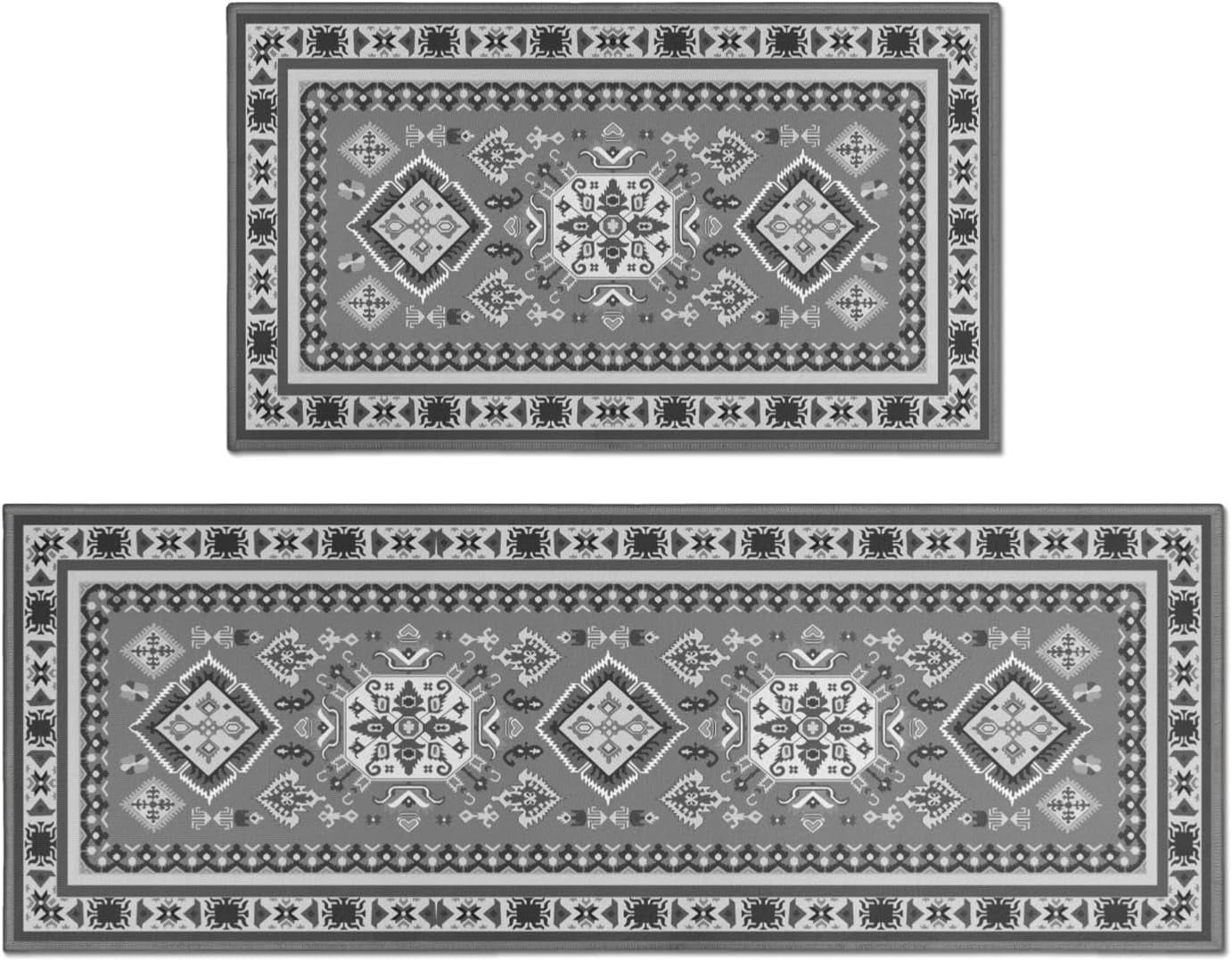 2 Piece Boho Kitchen Rugs Set, Farmhouse Bohemian Decor Washable