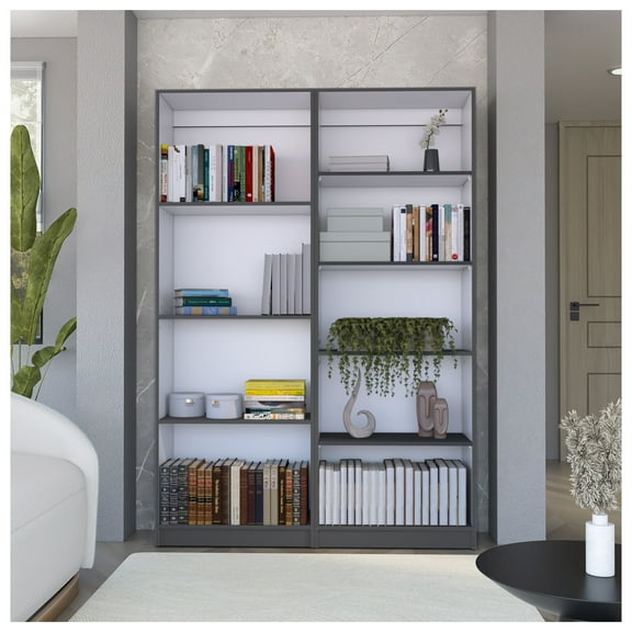 2 Piece Bookcase Living Room Set, Storage Cabinet, 49" Wide and 9 Shelves Matt Gray / White 5 or More Shelves + Multicolor + Office + Modern + Particle Board