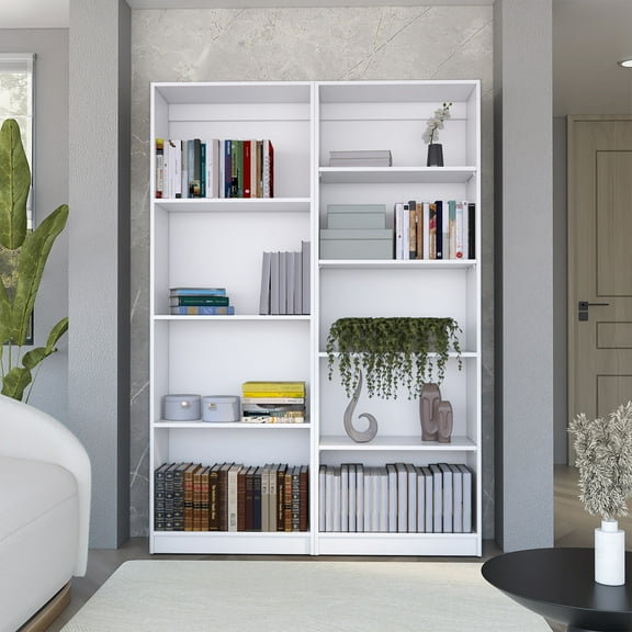 2 Piece Bookcase Set 49 Inches Wide, 9 Shelf Storage Cabinet for Living Room, Matt Gray/White Particle Board
