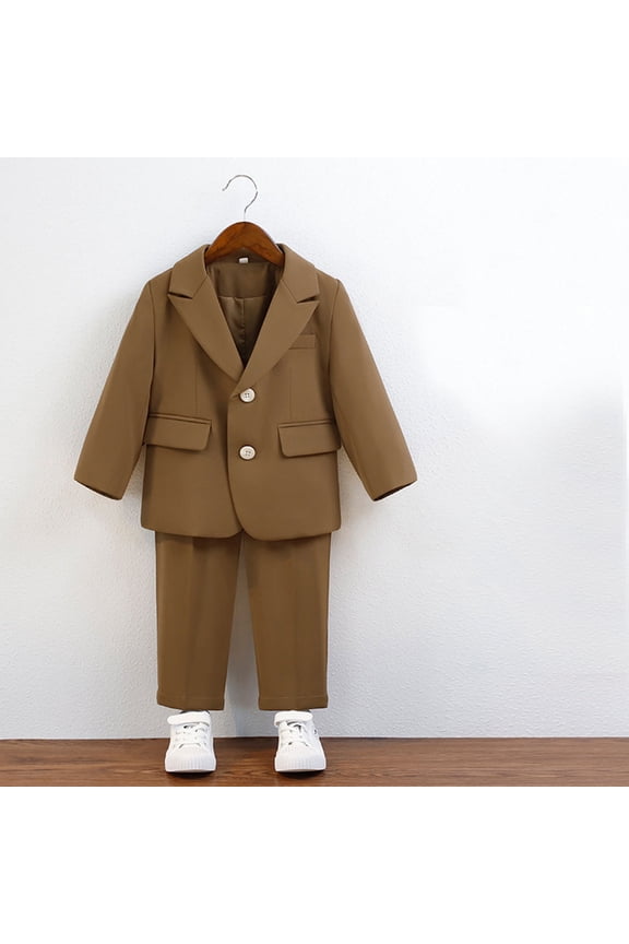2 Piece Boys Suits Set Kids Blazer Jacket and Trousers Wedding Outfit Formal Wear Brown 4-5 Years
