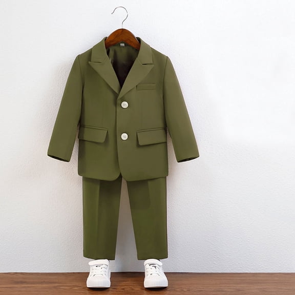 2 Piece Boys Suits Set Kids Blazer Jacket and Trousers Wedding Outfit Formal Wear Green 1-2 Years
