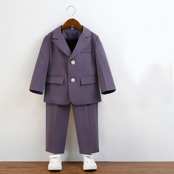 2 Piece Boys Suits Set Kids Blazer Jacket and Trousers Wedding Outfit Formal Wear Purple 5-6 Years