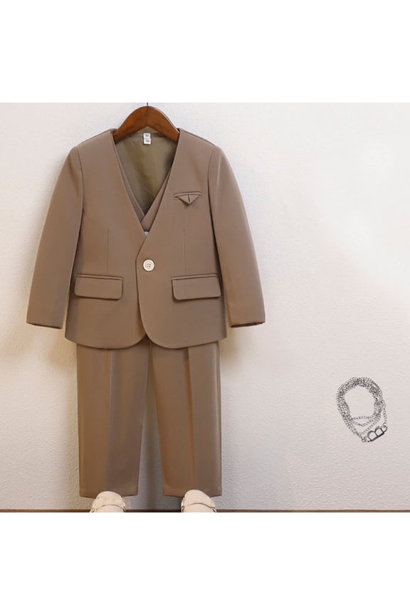 2 Piece Boys Suits Set, Kids Suit Jacket & Trousers, Leisurewear or Wedding Party Pageboy Outfit Brown 5-6 Years