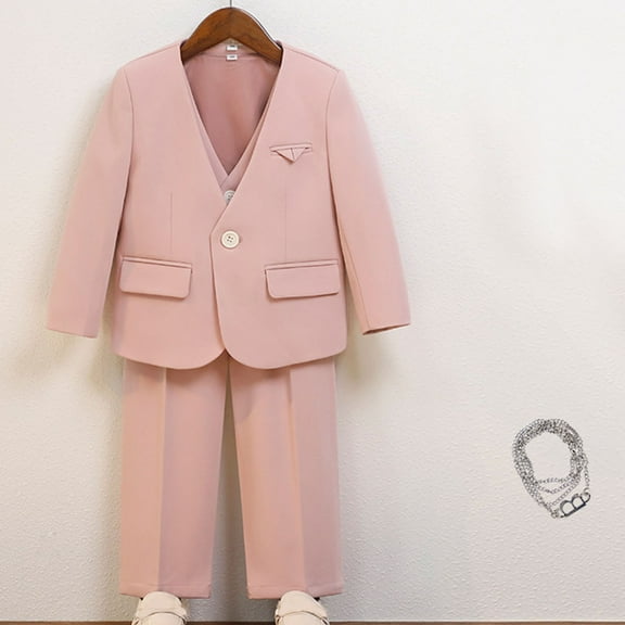 2 Piece Boys Suits Set, Kids Suit Jacket & Trousers, Leisurewear or Wedding Party Pageboy Outfit Pink 1-2 Years