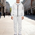 thumbnail image 1 of 2 Piece Boys Zip Up Athletic Sweatsuit Hoodie Jacket and Joggers Sweatpants Lightweight Fleece Sportswear Set for Kids (White, 4-5 Years), 1 of 6