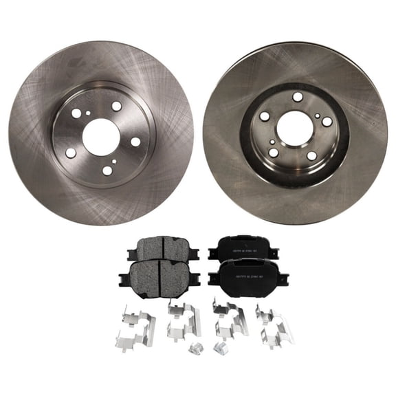 2-Piece Brake Disc and 4-Piece Brake Pad Set Kit - Front, Plain Surface, 5-Lug