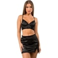 thumbnail image 1 of 2 Piece Bralette Crop Top Mini Skirt Adjustable Straps Lace Trim Nightwear Sleepwear Outfit, 1 of 7