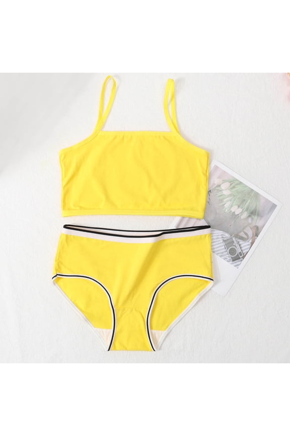 2 Piece Bras and Briefs Sets for Teen Girls Size 7-14 Kids Lightweight Solid Pullover Bralettes High Waisted Panties Underwear Set