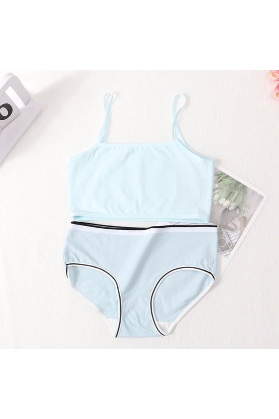 2 Piece Bras and Briefs Sets for Teen Girls Size 7-14 Kids Lightweight Solid Pullover Bralettes High Waisted Panties Underwear Set