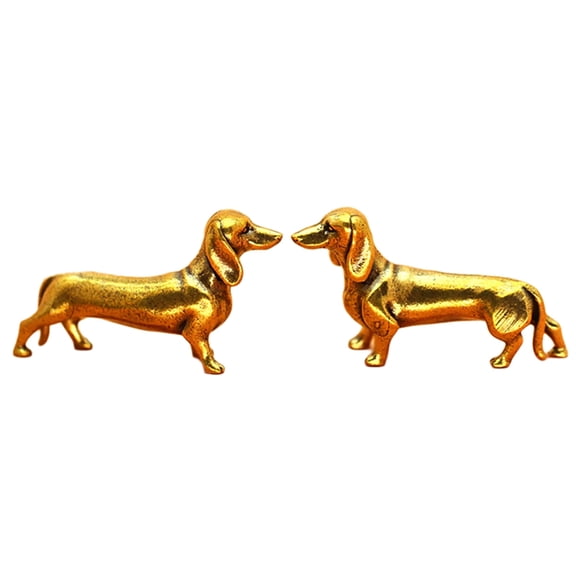 2 Piece Brass Dachshund Miniature Sculpture Detailed Animal Figurine For Artistic Homes Decors And Collectible Ornament