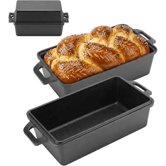 2 Piece Bread Loaf Pan for Homemade Bread, Cast Iron Loaf Pan with Lid 9x5 Inch, Sourdough Bread Baking Supplies, Dutch Oven for Bread Baking, Even Heat Bakeware Set for Meatloaf & Sandwich Loaves