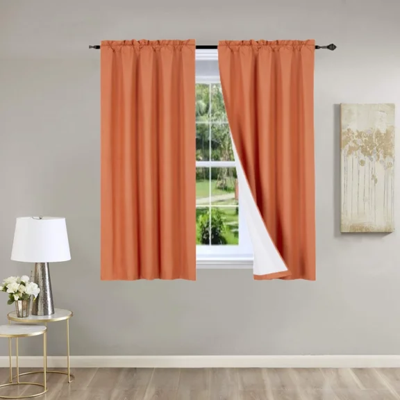 Gorgeous Home Linen 2PC Brick Rust Solid Matte Color Window Lined Panel Curtain Rod Pocket 37" Width X 63" Length (each) Panel