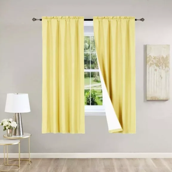 2 Piece Bright Yellow Light Blocking Panels White Backing Rod Pocket Window Curtain 37" W X 63" L Each Panel
