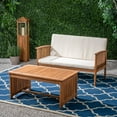 thumbnail image 1 of 2-Piece Brown Patina Contemporary Wood Outdoor Furniture Patio Chat Set - Cream Cushions, 1 of 7