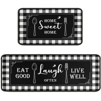 2 Piece Buffalo Plaid Black and White Kitchen Rug Set, Home Kitchen Sink Rugs and Mats Non Skid Washable Absorbent Microfiber Kitchen Floor Carpet 17" x 47" 17" x 30"