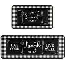 2 Piece Buffalo Plaid Black and White Kitchen Rug Set, Home Kitchen Sink Rugs and Mats Non Skid Washable Absorbent Microfiber Kitchen Floor Carpet 17" x 47" 17" x 30"