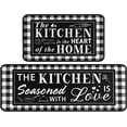 thumbnail image 1 of 2 Piece Buffalo Plaid Black and White Kitchen Rug Set, Home Kitchen Sink Rugs and Mats Non Skid Washable Absorbent Microfiber Kitchen Floor Decor Carpet 17" x 47"+17" x 30" Tapetes para Cocina, 1 of 5