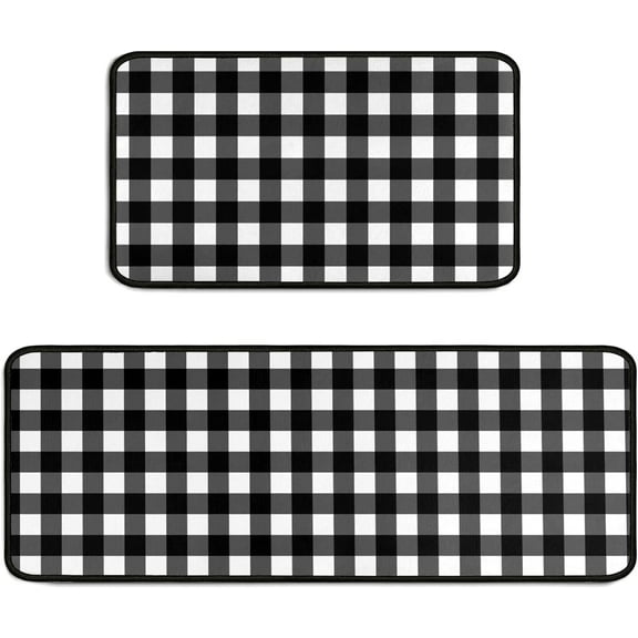 2 Piece Buffalo Rug Kitchen Rug Set, Farmhouse Black and White Decor Kitchen Rugs, Absorbent Non-Slip Washable Floor Mats, Home Indoor Runner Rugs 17"x47"+17"x30"