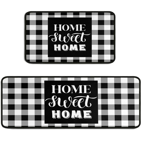 2 Piece Buffalo Rug Kitchen Rug Set, Farmhouse Black and White Decor Kitchen Rugs, Absorbent Non-Slip Washable Floor Mats, Home Indoor Runner Rugs 17"x47"+17"x30"