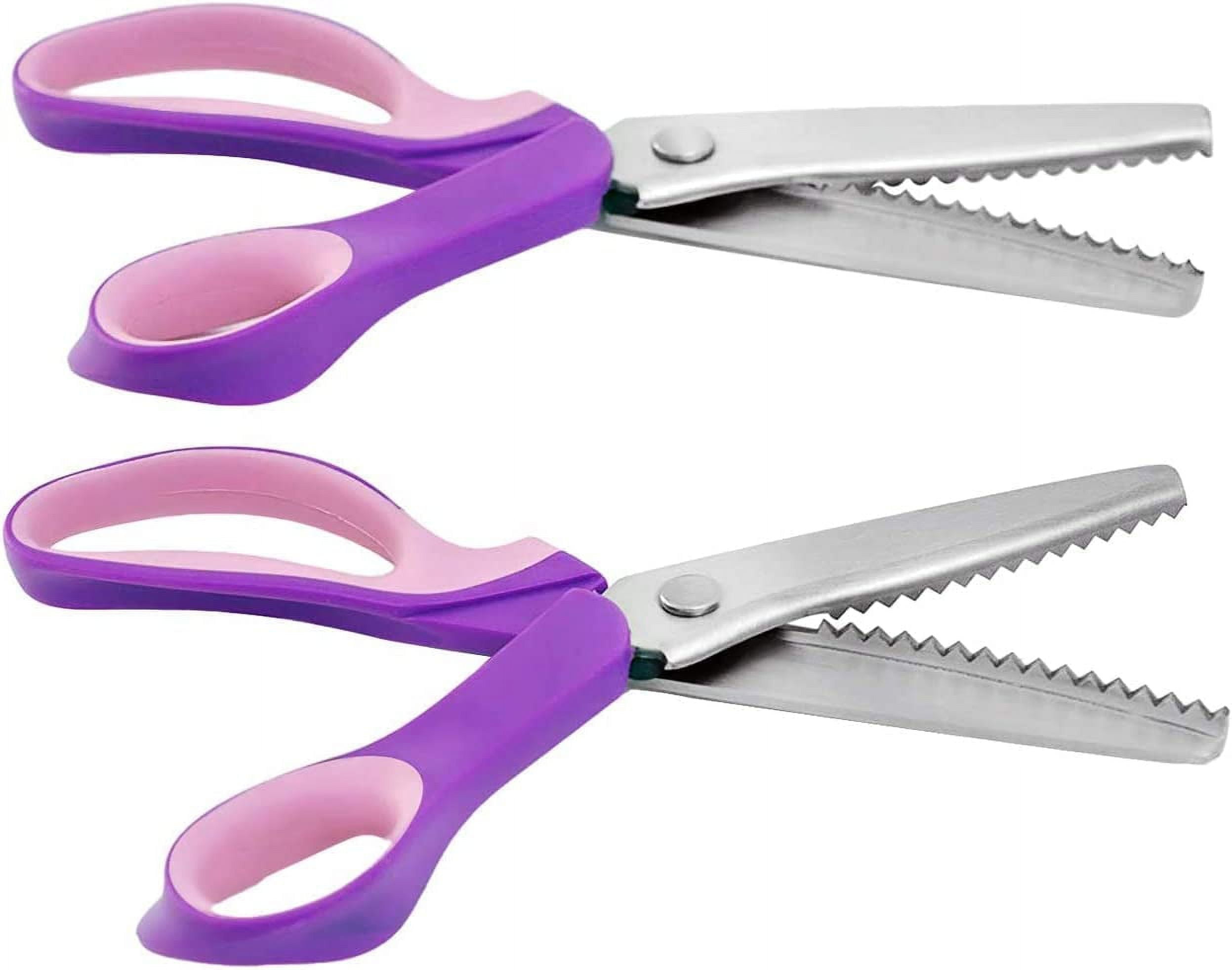 2-Piece Bundle of Zig Zag Scissors & Scalloped Pinking Shears 100%  Stainless Steel Sewing Pinking Shears for Fabric Cutting, Ideal Craft  Scissors