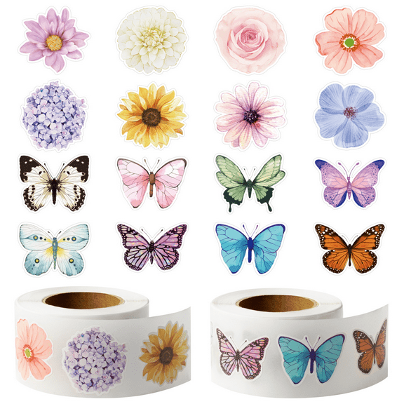 2 Piece Butterfly Stickers Rolls 16 Styles Multi-Coloured Butterfly Stickers for Walls/Books/ Stationery Boxes/ Gift Bags