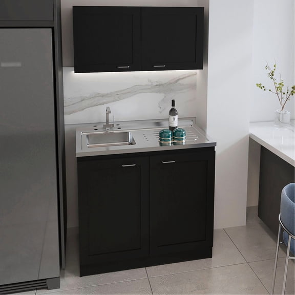 2-Piece Cabinet Set | Spacious Countertops for Efficient Work | Black Wengue Finish | Solves Storage Space Problem