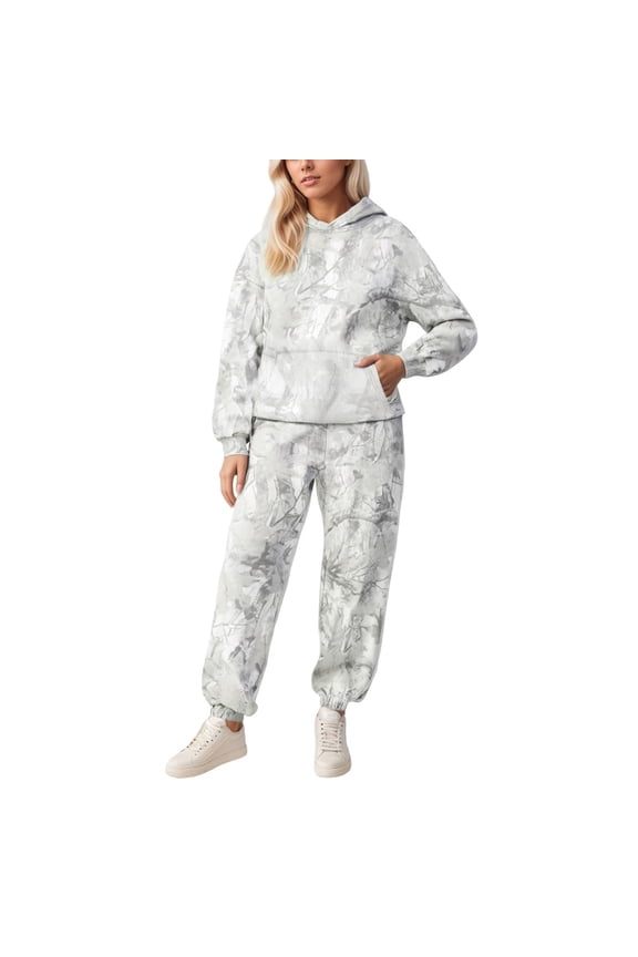 2 Piece Camo Sweatsuits Women Oversized Maple Leaf Print Hoodies and Sweatpants Sets Fall Long Sleeve Hooded Tracksuits