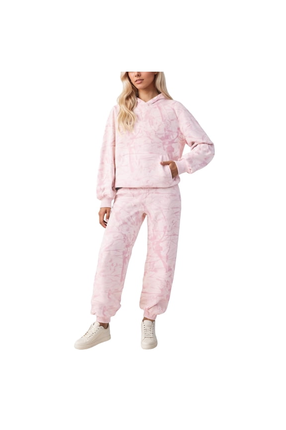 2 Piece Camo Sweatsuits for Women Oversized Maple Leaf Hoodies Sets Graphic Sweatshirts Tracksuits Fall Outfits Pink M