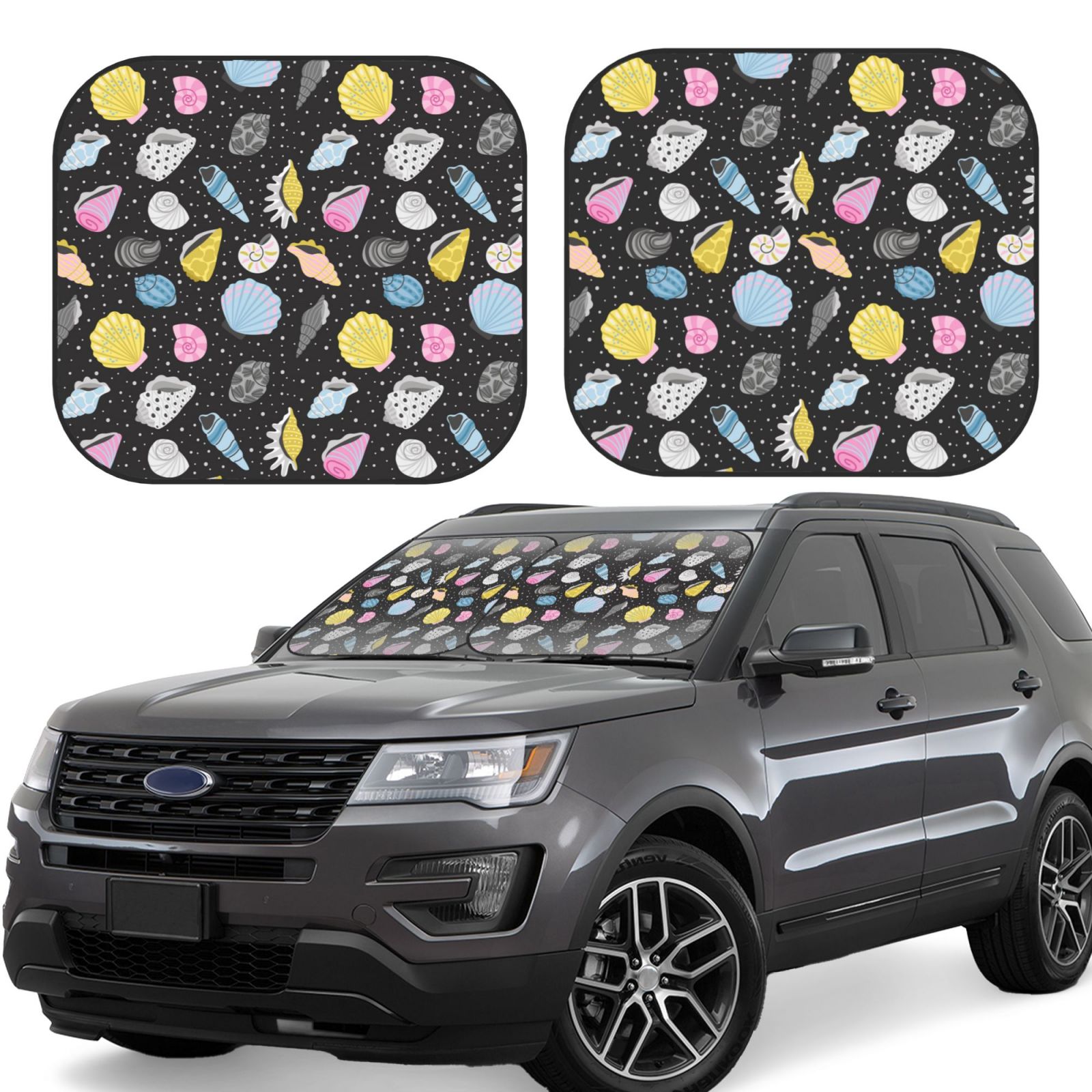 Car Shell Print 2 Piece Car Windshield Sun Shade - Conch Shells Print No.9047 Foldable ...
