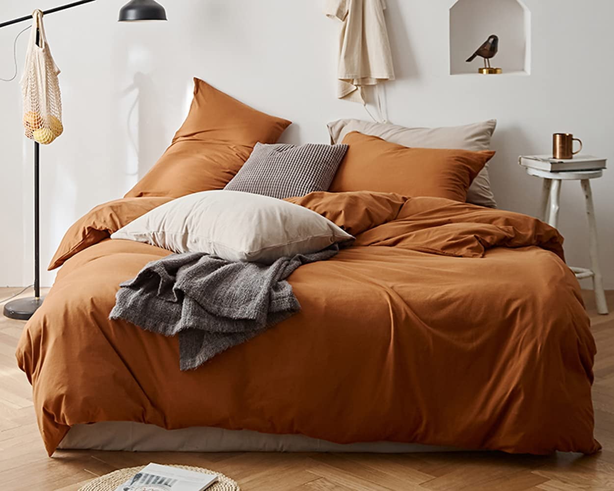 2 Piece Caramel Pumpkin Brown Duvet Cover Burnt Orange Rust Modern Minimalist Microfiber Bedding