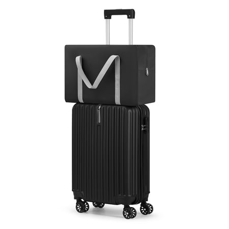 2-Piece Carry On Luggage Set with Smart Foldable Duffel – 20" Spinner Suitcase & Compact Travel Bag That Folds Away or Expands for Extra Packing, Combination lock, Back to School Essentials