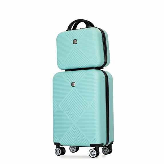 2 Piece Carry on Luggage Set, Cosmetic Case Carry On Luggage 20inch Hardshell Suitcase Set, Hardside Lightweight Carry on Luggage, Light Blue